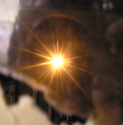 Phlogopite mica in transmitted light showing a complex star pattern.