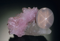 Star Rose Quartz Cabochon with Pink Quartz Crystals.